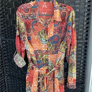 Boohoo Plus Multicolor Paisley Long Sleeve Dress
